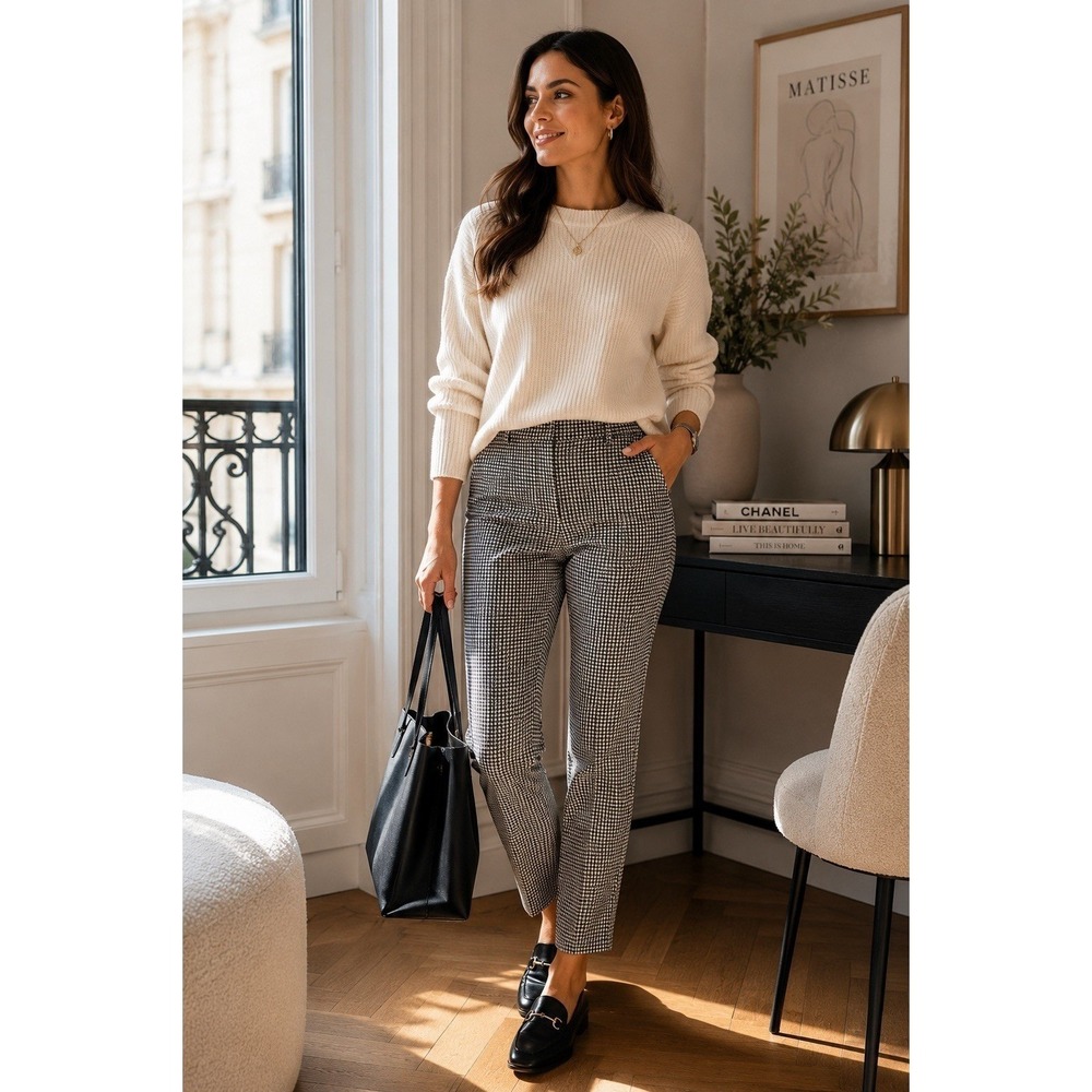 Pixie Houndstooth Ankle Pants Women's 12 Black White Career Office Stretch